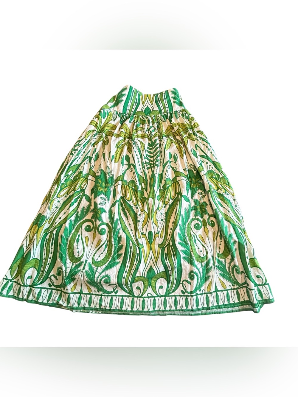Rachel Zoe Green and White Botanical A-Line Skirt